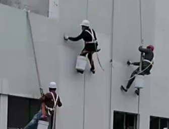外墙粉刷中的安全防线高空作业安全绳
